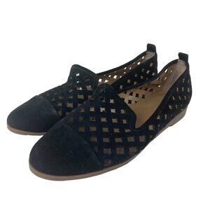 FRANCO SARTO Womens Sz 6 Black Suede Cut Out Slip On Flats Loafers
